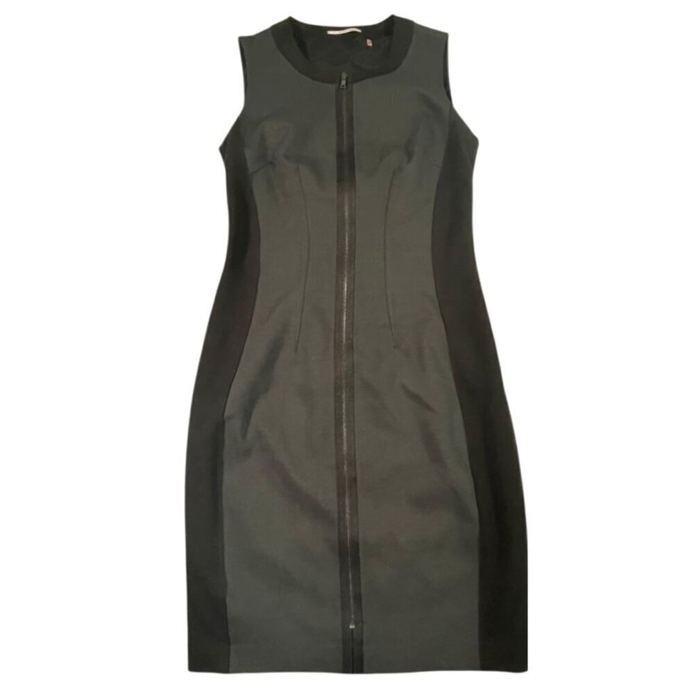 T Tahari Dorothy Colorblock Zip-Front Sheath Dress Black Charcoal Size 4
